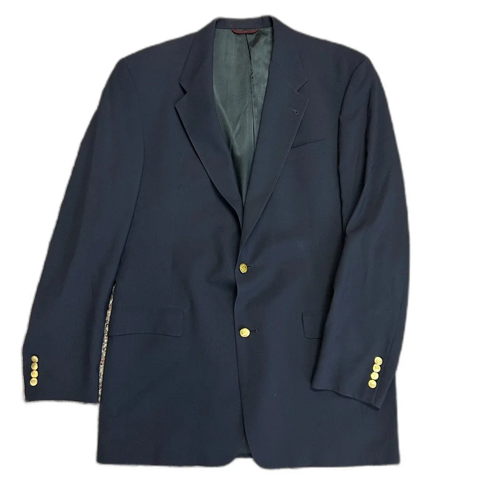 Hart Schafner & Marx Nordstrom Classic Navy Wool Goldtone Button Blazer Sz 42XL